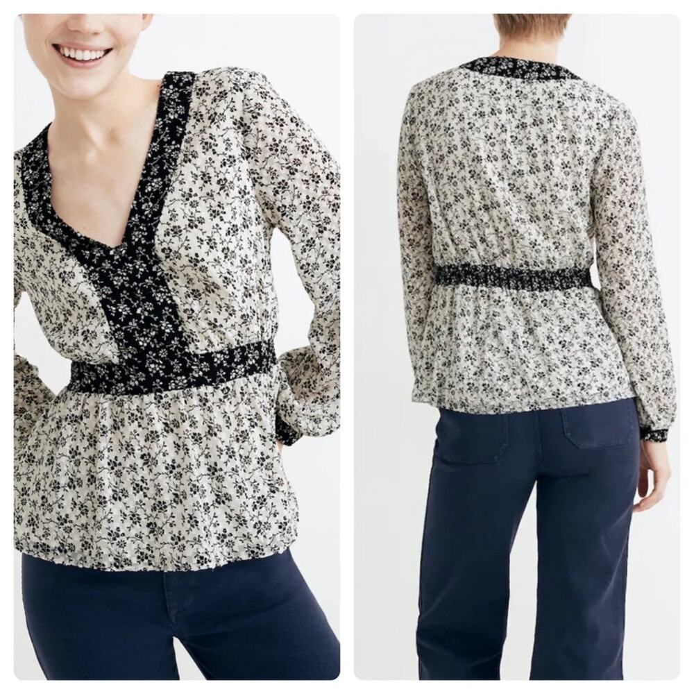 Madewell V-Neck Peplum Top in Clipdot Branch Floral